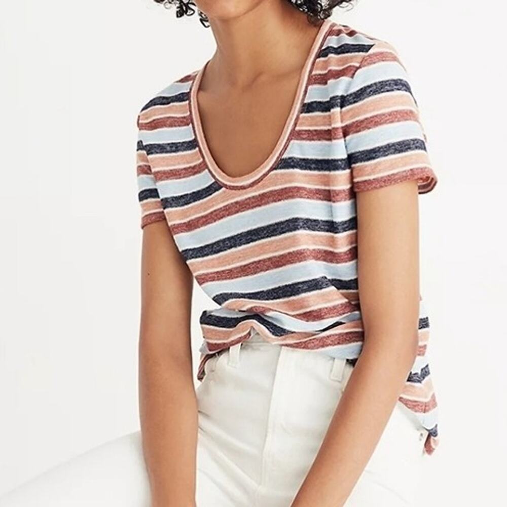 Madewell Alto Scoop Tee in Colborne Stripe Retro Knit Top Medium Size Medium